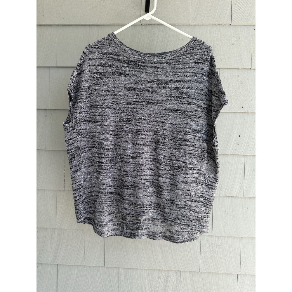 Pure Jill Women's Petite S Knit Top Black White Linen Cotton Sleeveless Boxy Tee